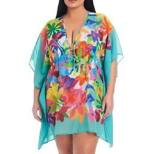 Bleu Rod Beattie Floral Mesh Short Sleeve Coverup SMALL (2121)